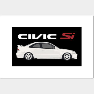 Civic SI 99 WHITE COUPE ON VOLK RAYS Posters and Art